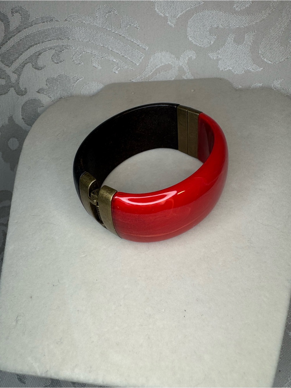 New Premier Designs Red Resin & Brass Hinged Bangle Bracelet